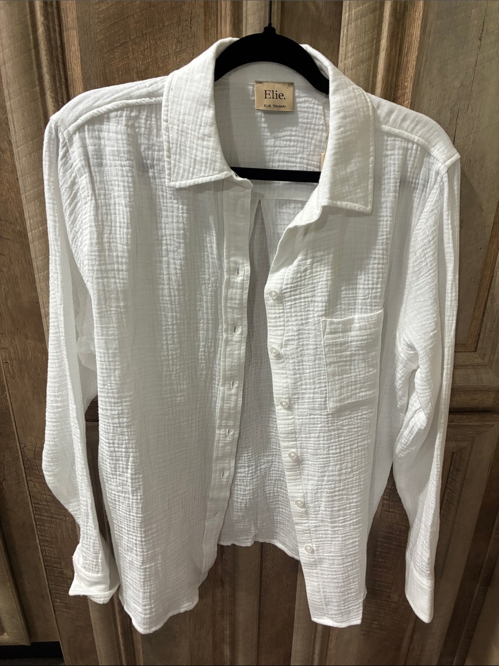 Elie Tahari White Textured Cotton Button-Down Shirt - Picture 6 of 14